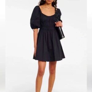 NWT HOUSE OF HARLOW Black Puff Sleeve Mini Prairie Peasant Dress Size Small